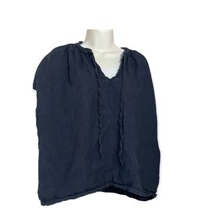 Puro Lino 100% Linen  NavyBlue Top Blouse Lagenlook Size Large